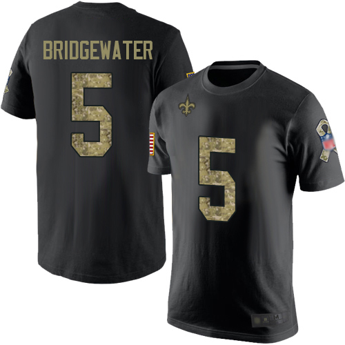 Men New Orleans Saints Black Camo Teddy Bridgewater Salute to Service NFL Football #5 T Shirt